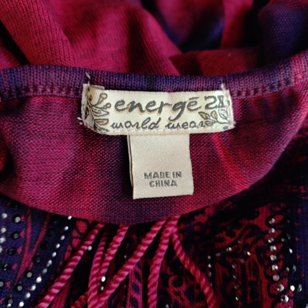 energe world wear Women’s Tunic Thin Sweater Beaded Tassel Red/Black Size 2X - Picture 6 of 7